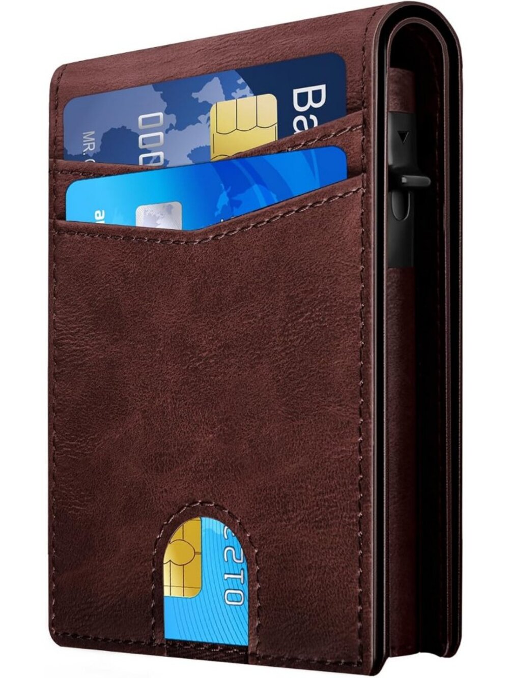 Slim Minimalist RFID Blocking Wallet for Men - Stylish Cognac Leather Design